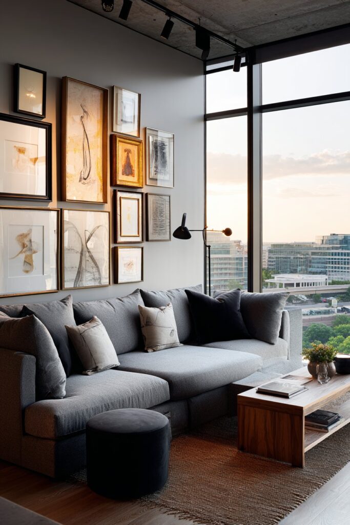 Modern Gallery-Inspired Living Room with Adjustable Track Lighting