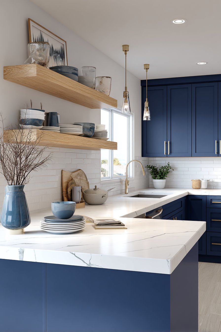 Modern Elegance with Shaker-Style Navy Blue Kitchen Cabinets