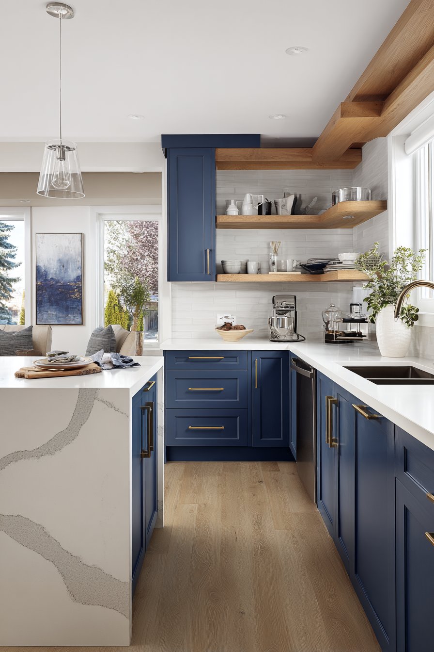 Modern Elegance with Shaker-Style Navy Blue Kitchen Cabinets