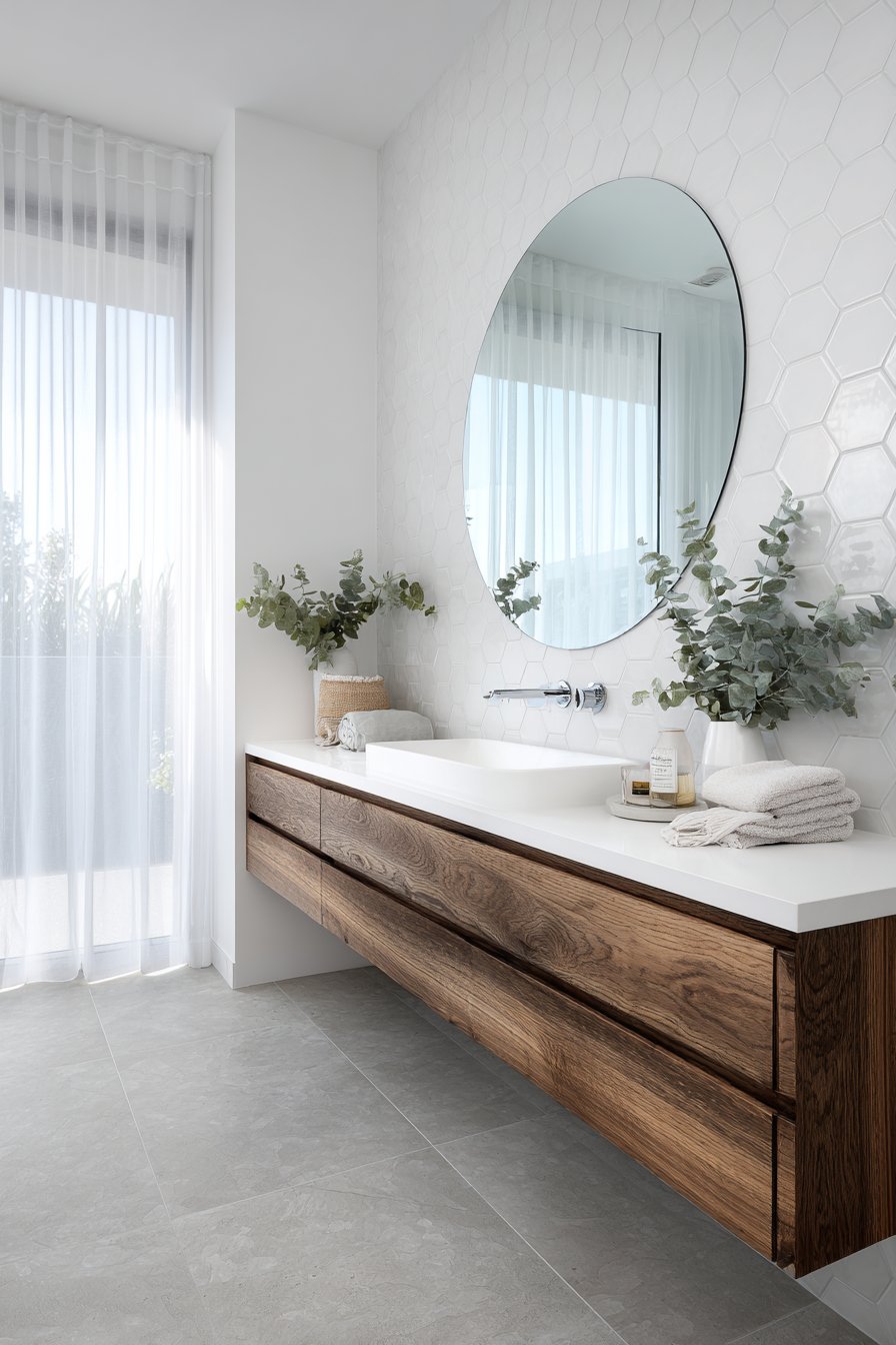 Bright Minimalist Scandinavian Bathroom with Natural Ash Vanity