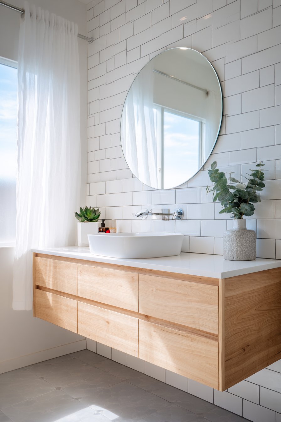 Bright Minimalist Scandinavian Bathroom with Natural Ash Vanity