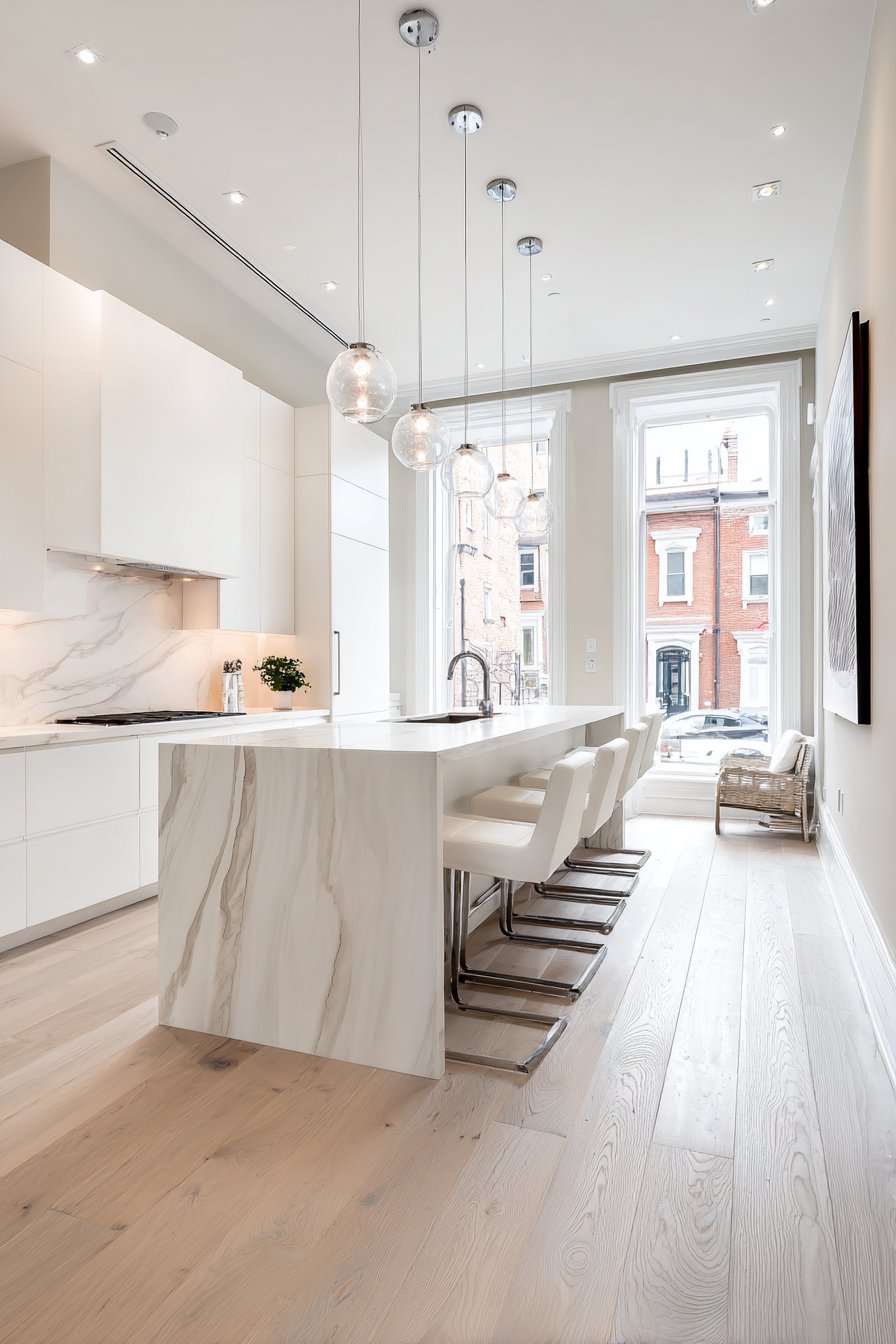 Modern Central Island with Waterfall Edge