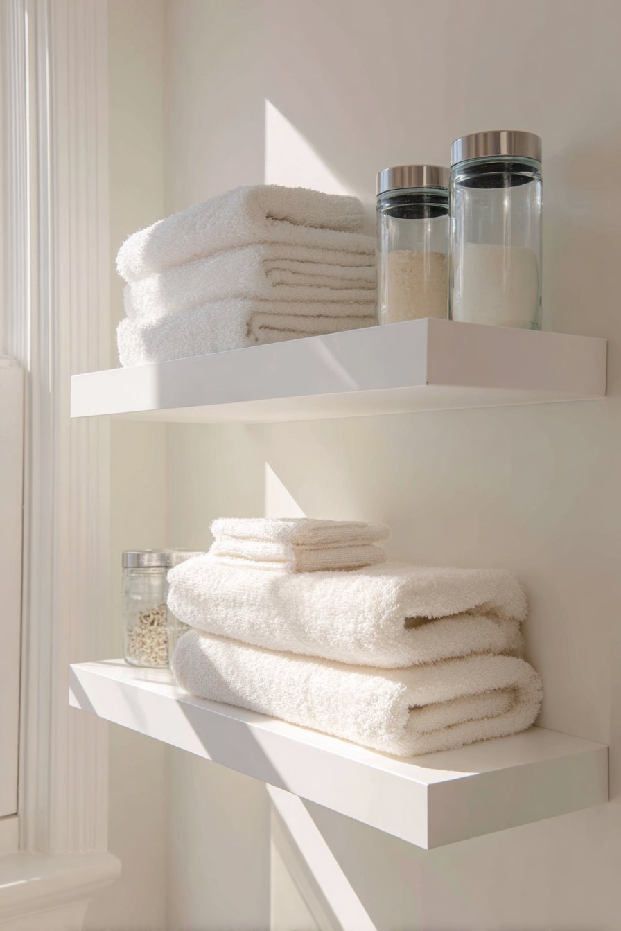 Floating Shelves Above Toilet for Minimalist Organization