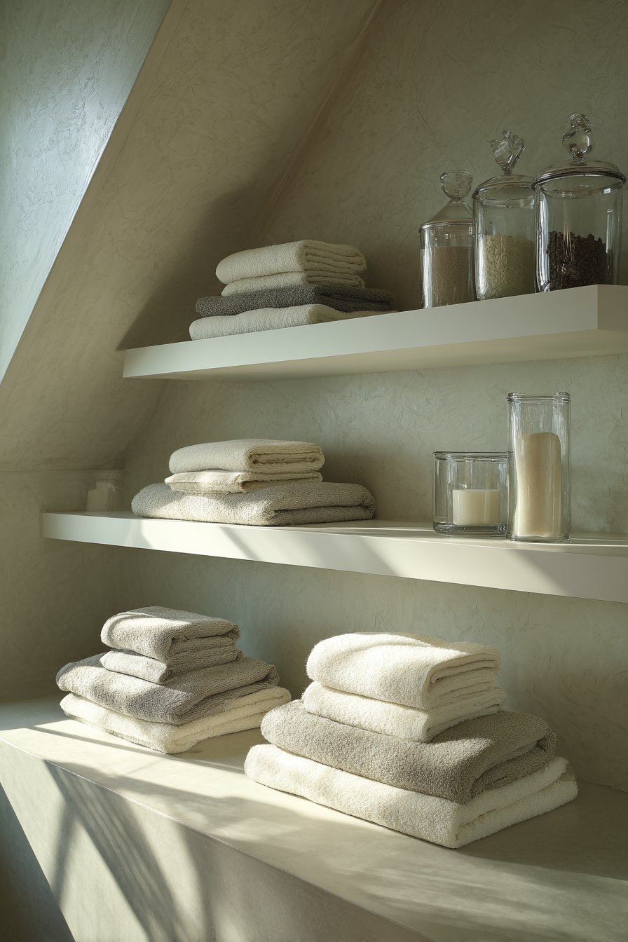 Floating Shelves Above Toilet for Minimalist Organization