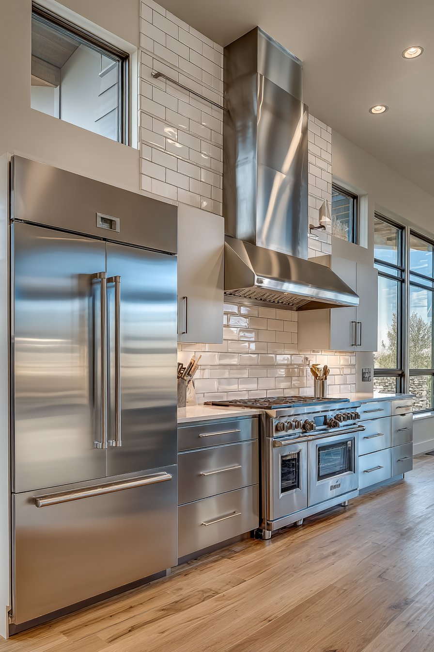 Professional-Grade Culinary Workspace with Brushed Stainless Steel Finishes
