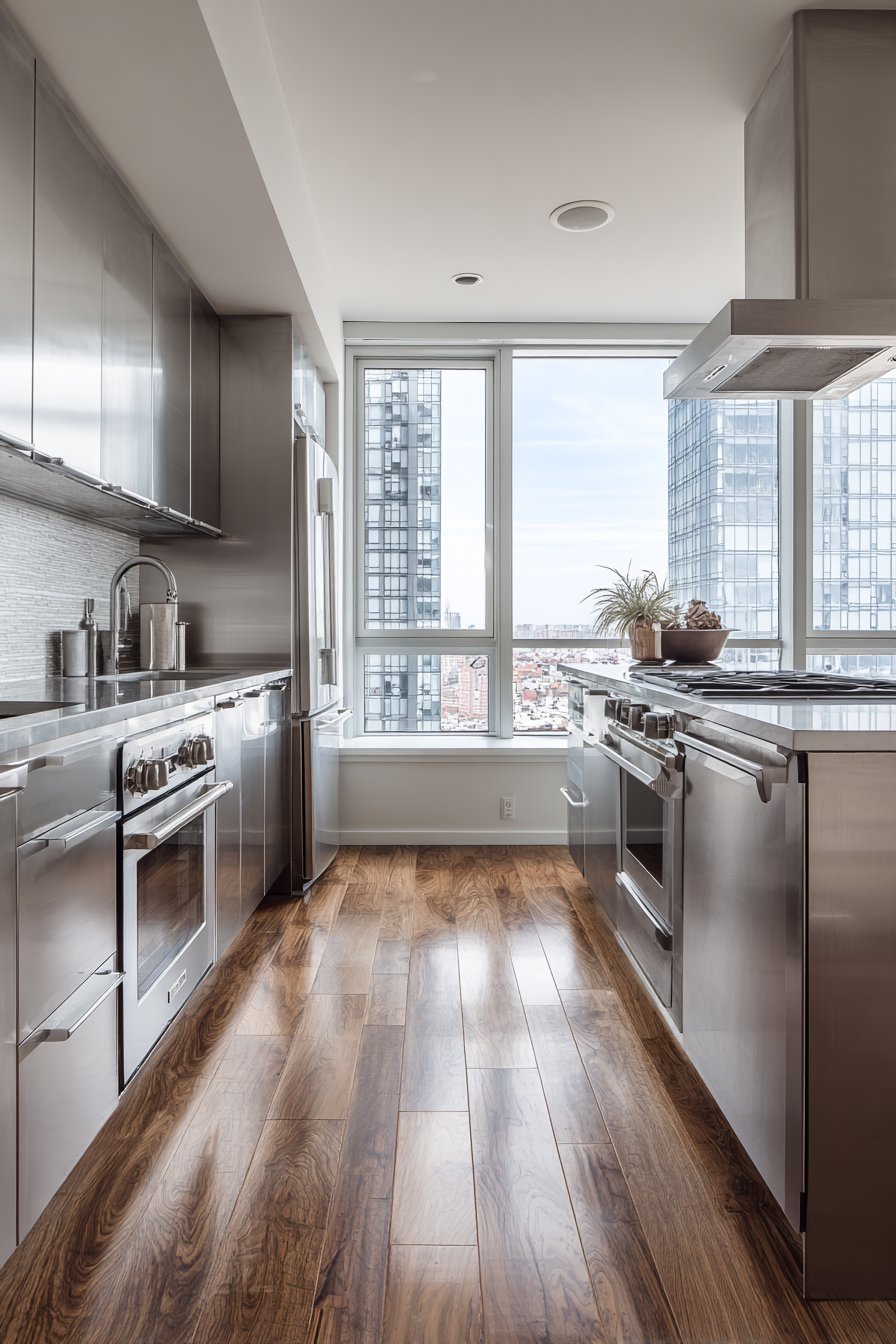 Professional-Grade Culinary Workspace with Brushed Stainless Steel Finishes