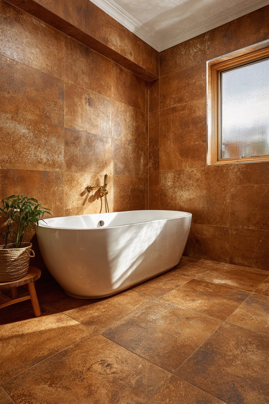 Mediterranean Clay Elegance with Freestanding Tub