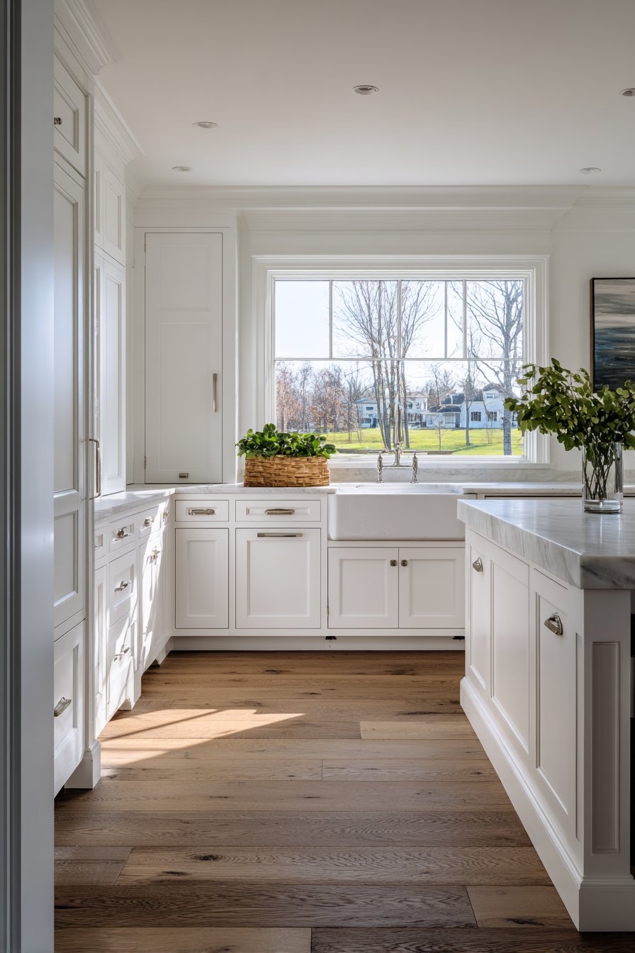 Classic White Shaker Elegance with Marble Perfection