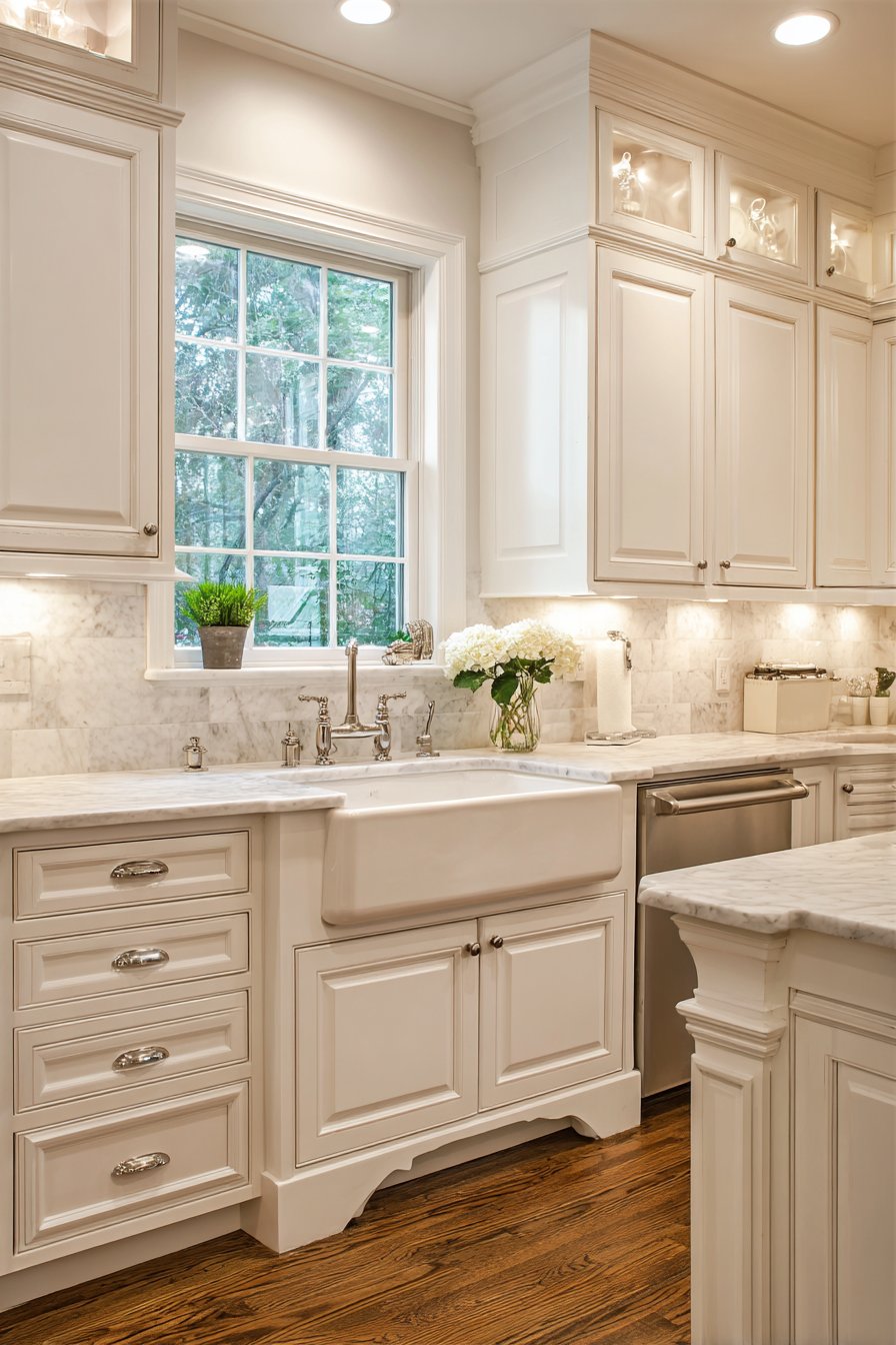 Classic White Shaker Elegance with Marble Perfection