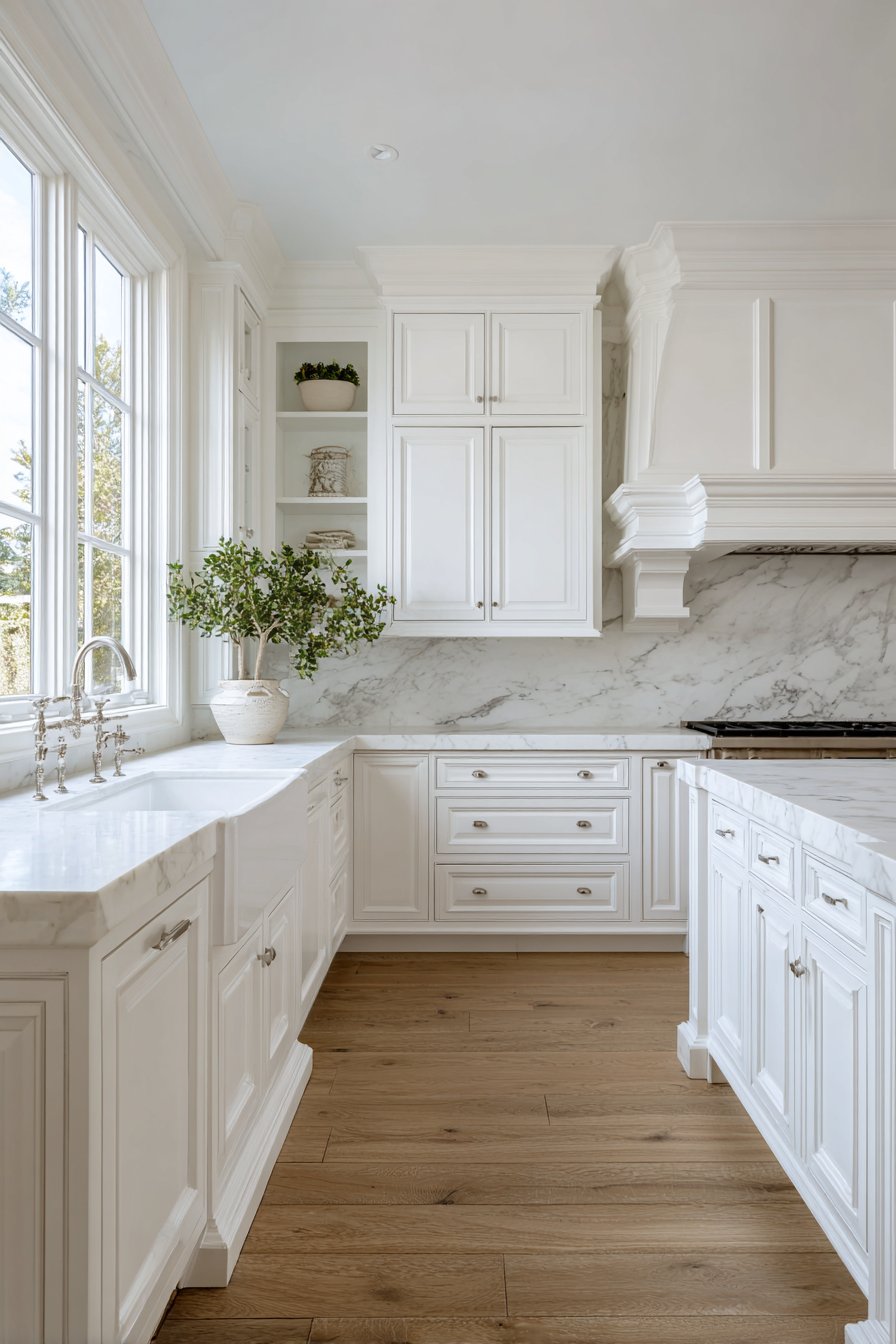 Classic White Shaker Elegance with Marble Perfection