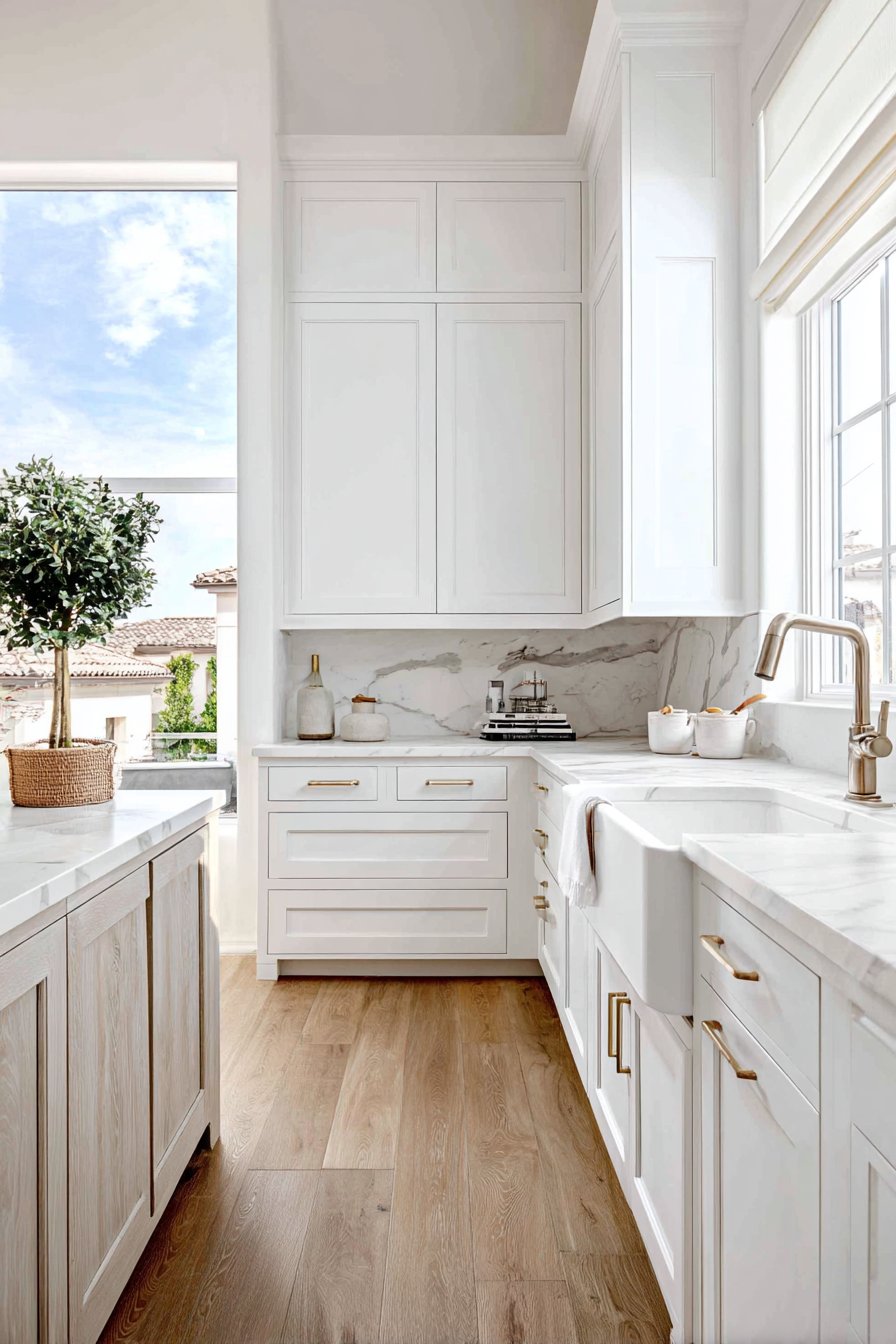 Classic White Shaker Elegance with Marble Perfection