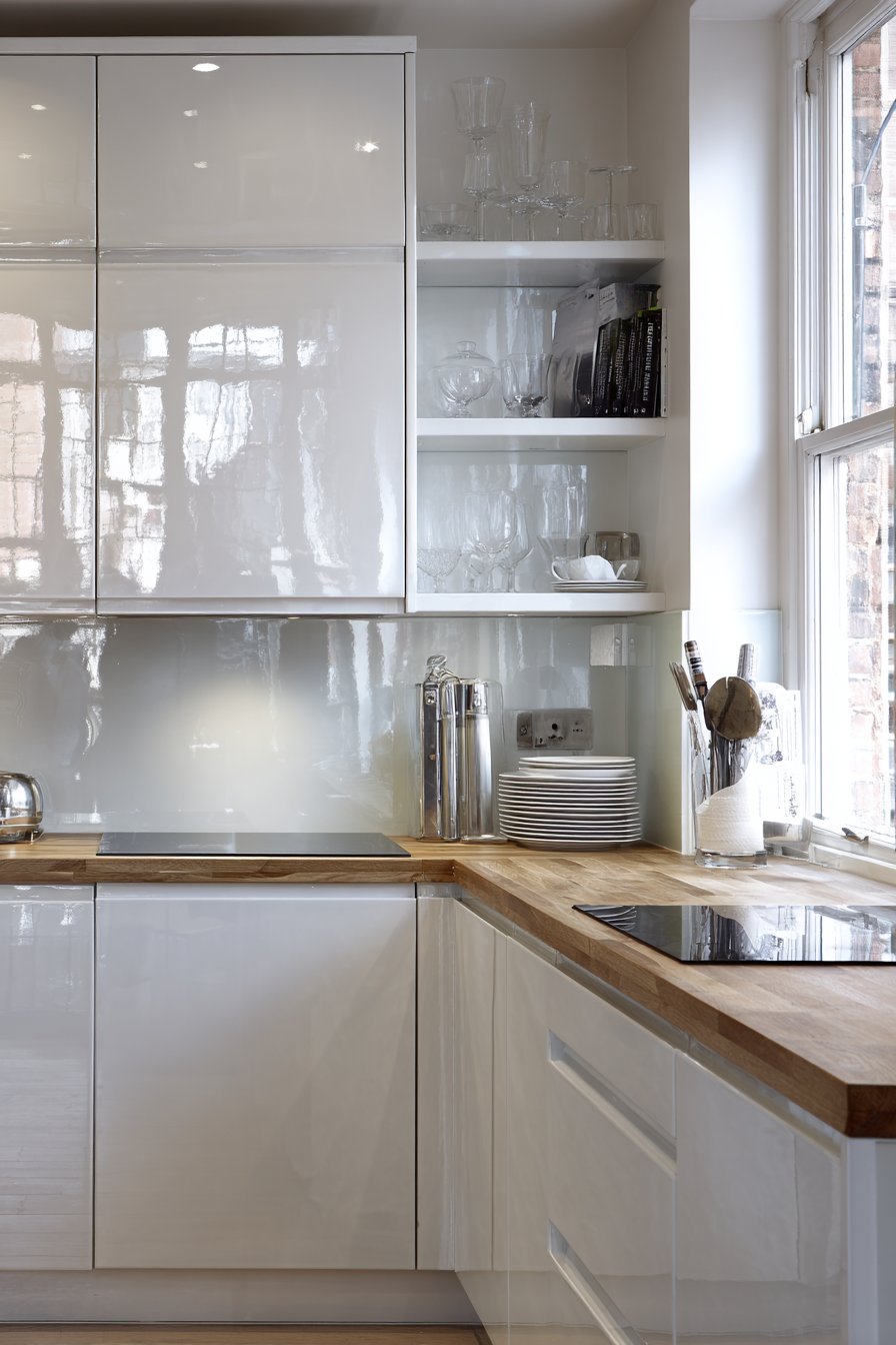 Floor-to-Ceiling White Brilliance with Butcher Block Warmth