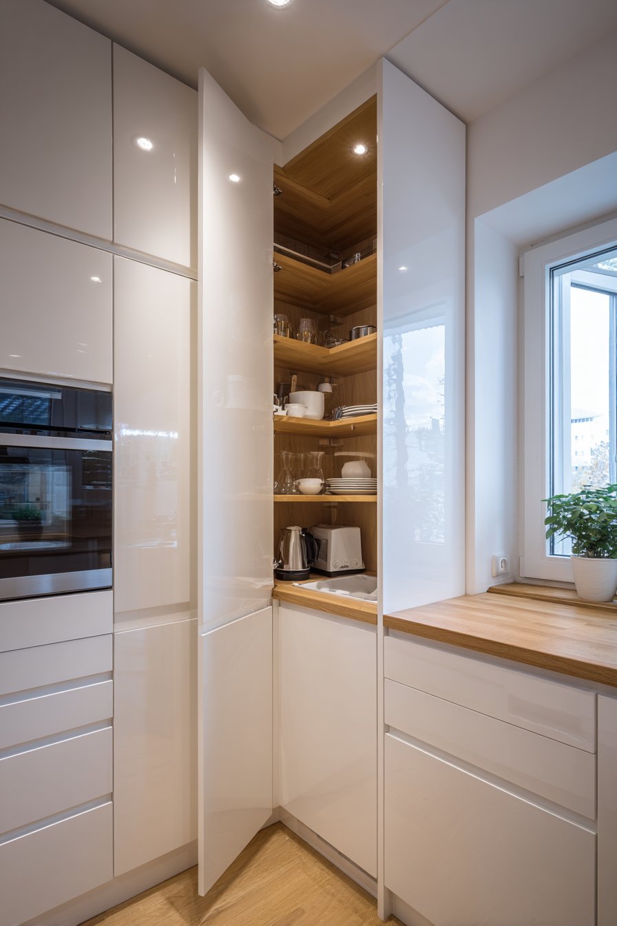 Floor-to-Ceiling White Brilliance with Butcher Block Warmth