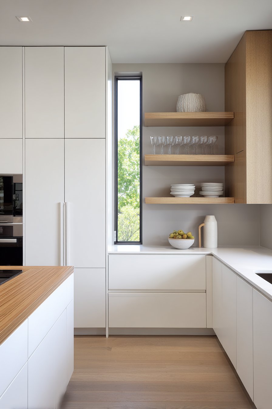 Floor-to-Ceiling White Brilliance with Butcher Block Warmth