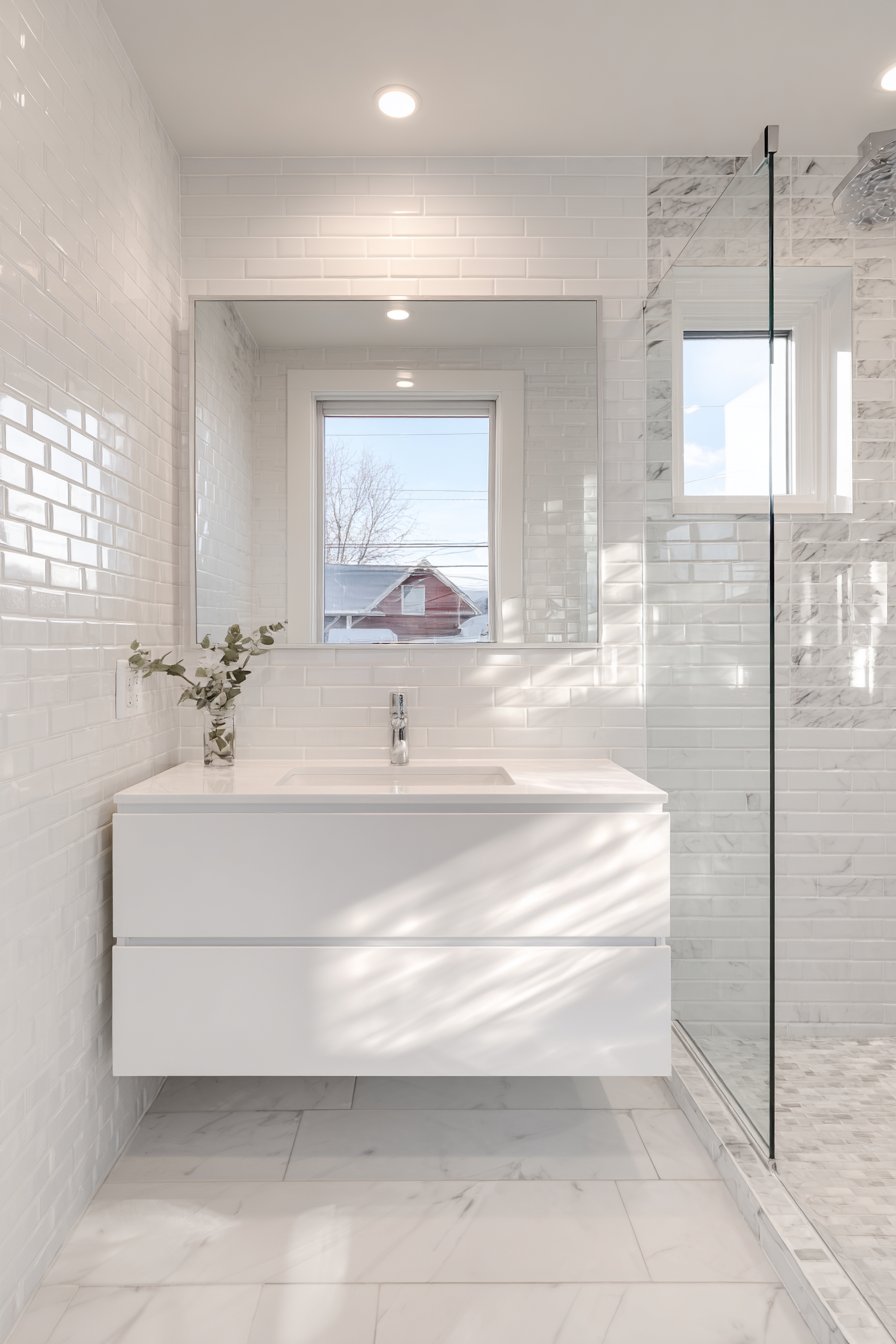 Contemporary Floating Vanity with Chrome Accents