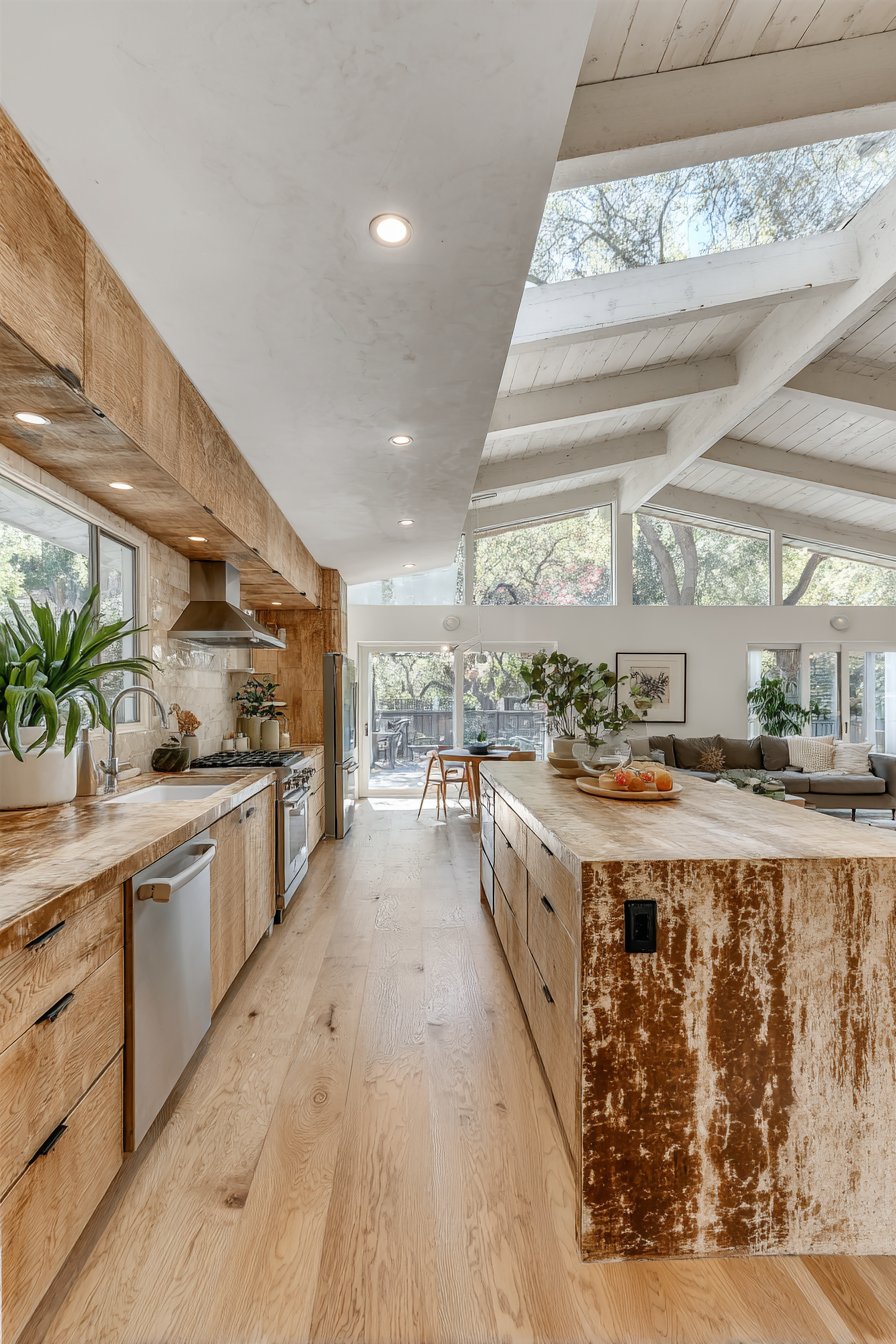Spacious Natural Oak Kitchen with Custom Cabinetry