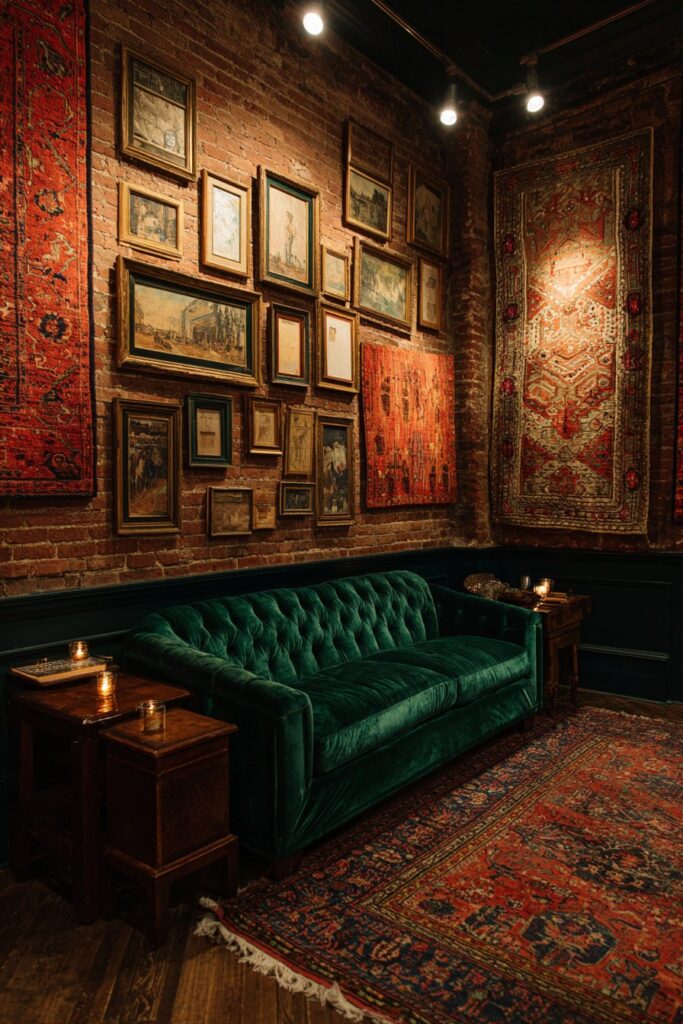 Eclectic Living Room with Warm-Toned Track Lighting