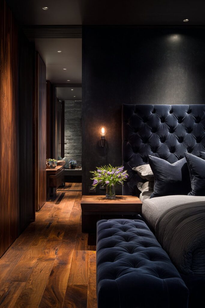 Midnight Blue Velvet Accent Wall Retreat