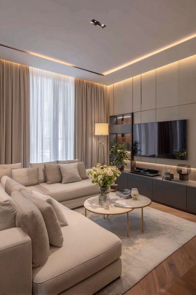 Neutral Beige Sectional with Smart Storage Solutions