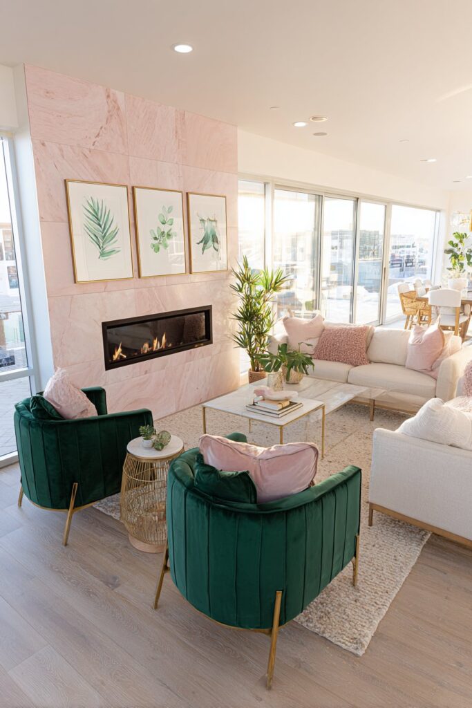 Emerald Glamour with Pale Pink Marble Accents
