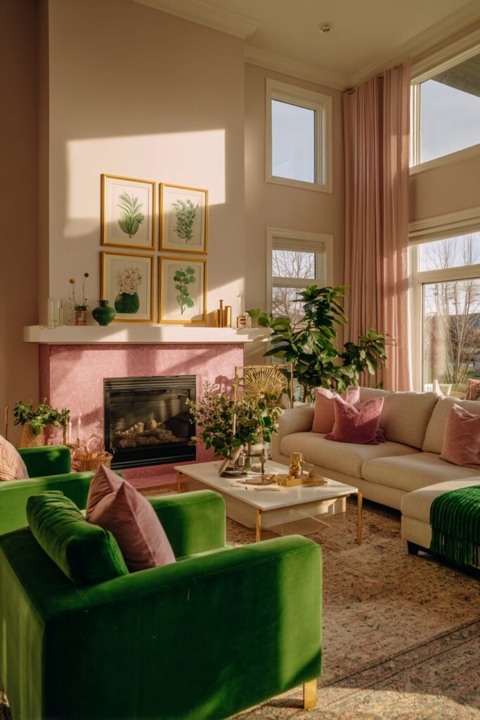 Emerald Glamour with Pale Pink Marble Accents