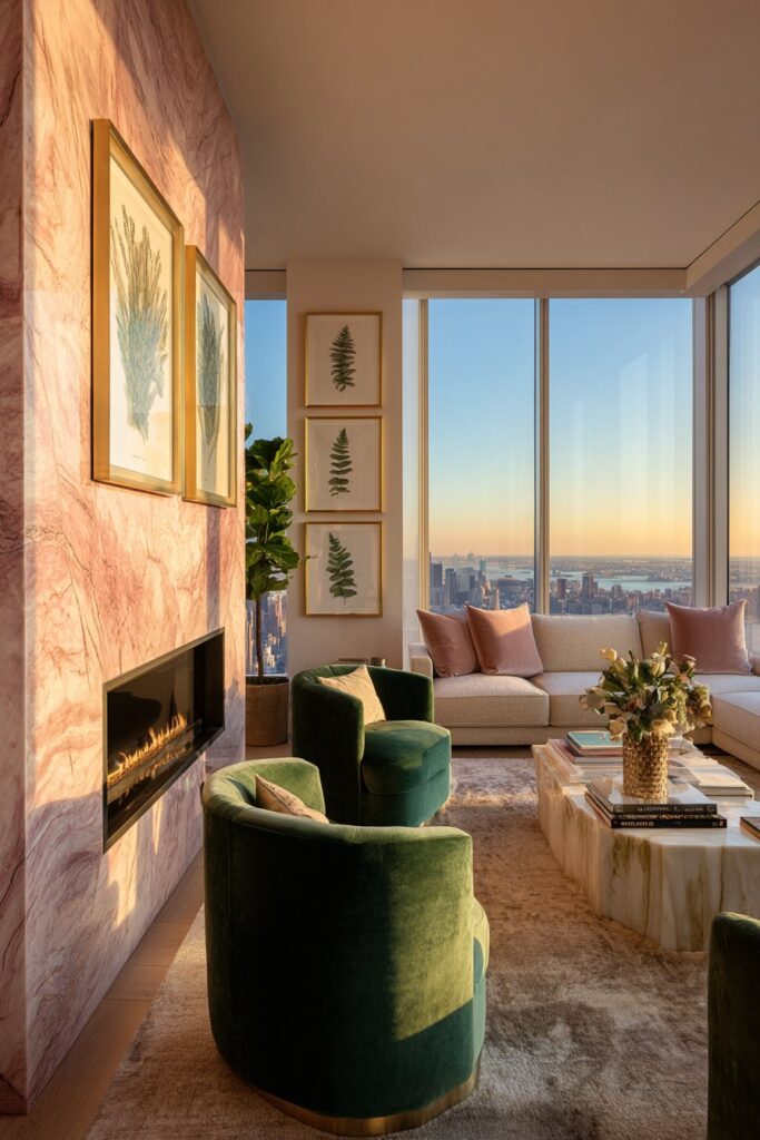 Emerald Glamour with Pale Pink Marble Accents