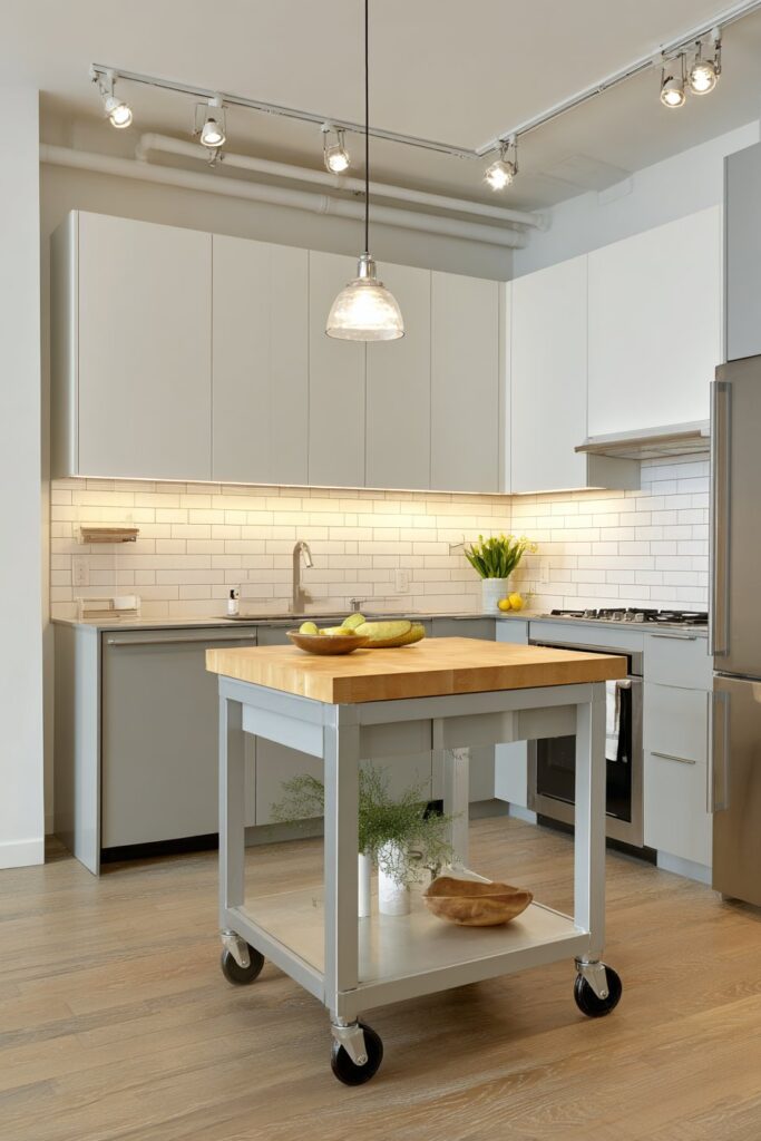 Modern Grey Kitchen with Rolling Island Innovation