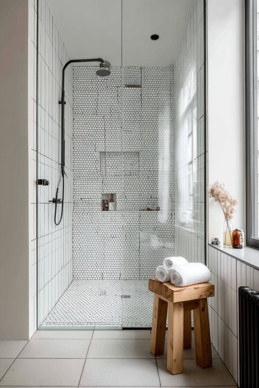 Compact Scandinavian Bathroom with Walk-In Shower