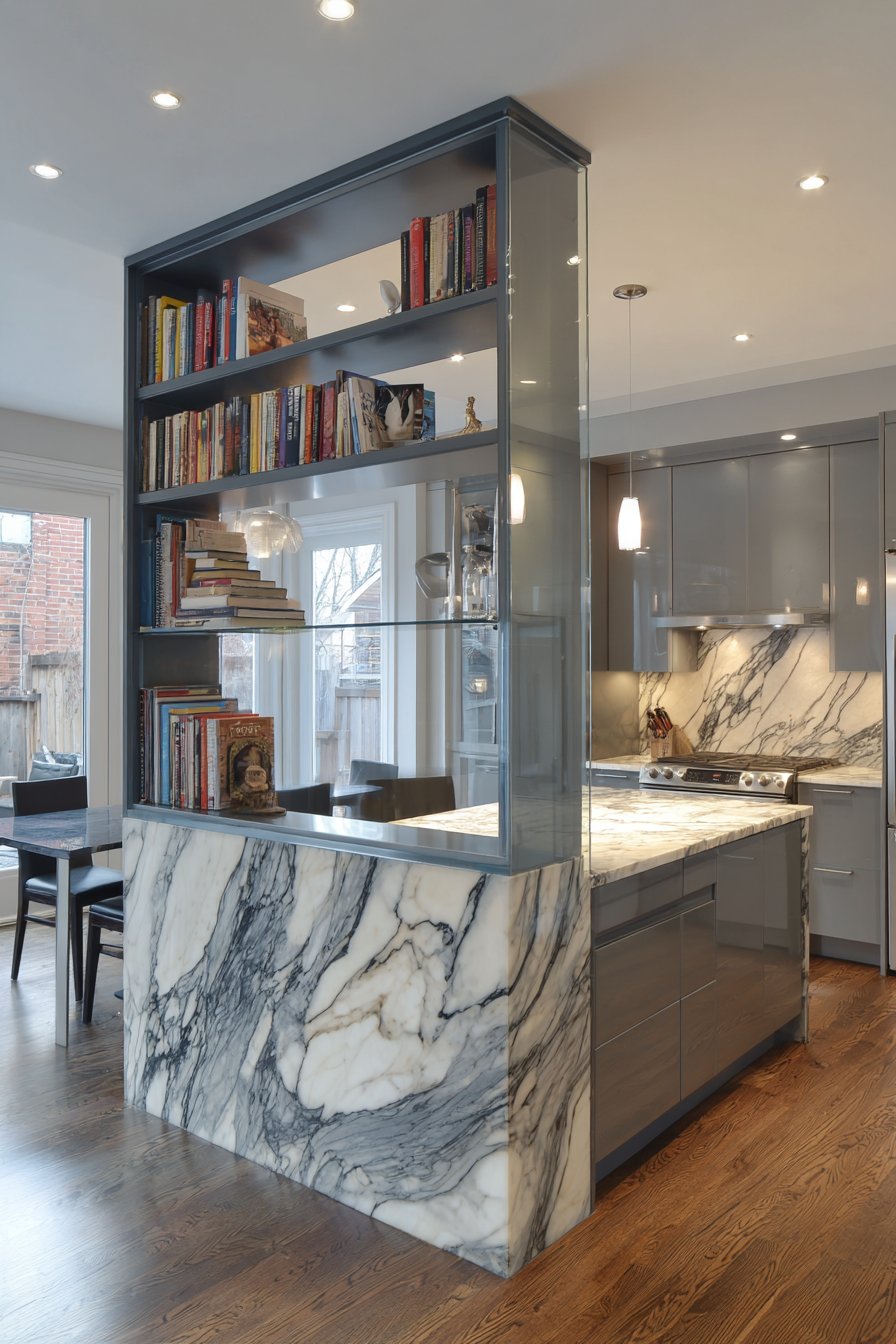 Contemporary Half-Height Partition with Open Shelving