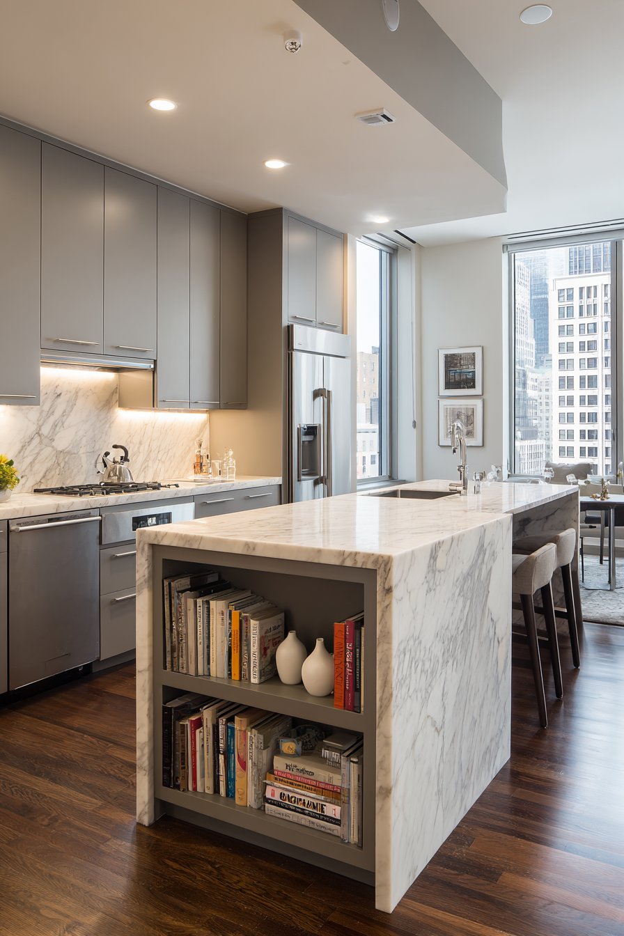 Contemporary Half-Height Partition with Open Shelving