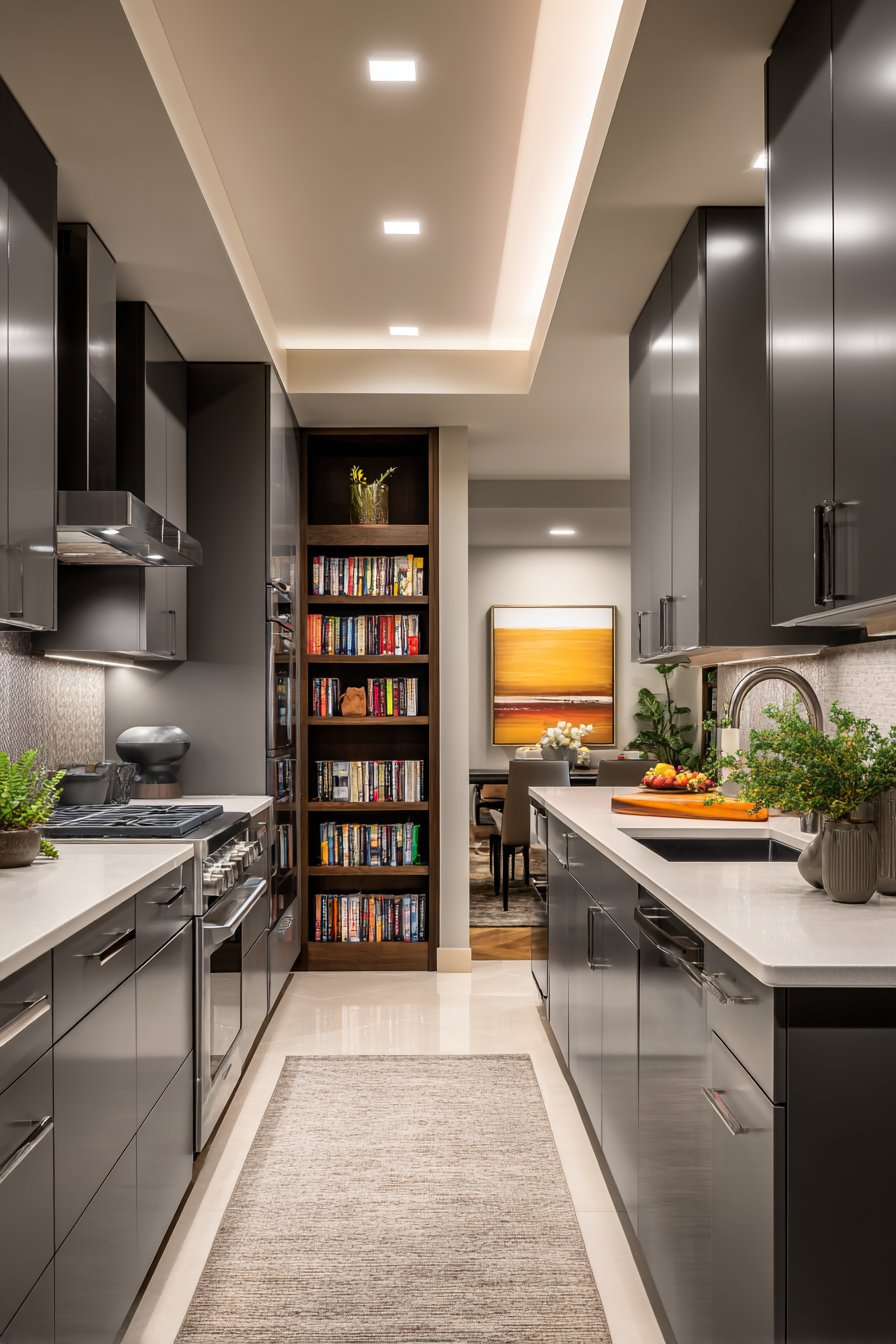 Contemporary Half-Height Partition with Open Shelving