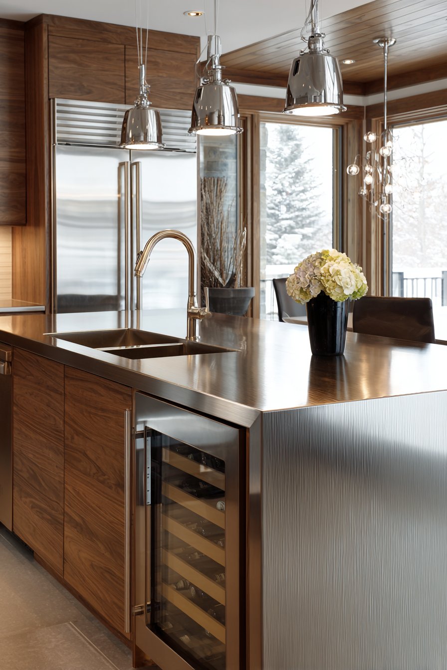 Contemporary Stainless Steel Island as Kitchen Centerpiece