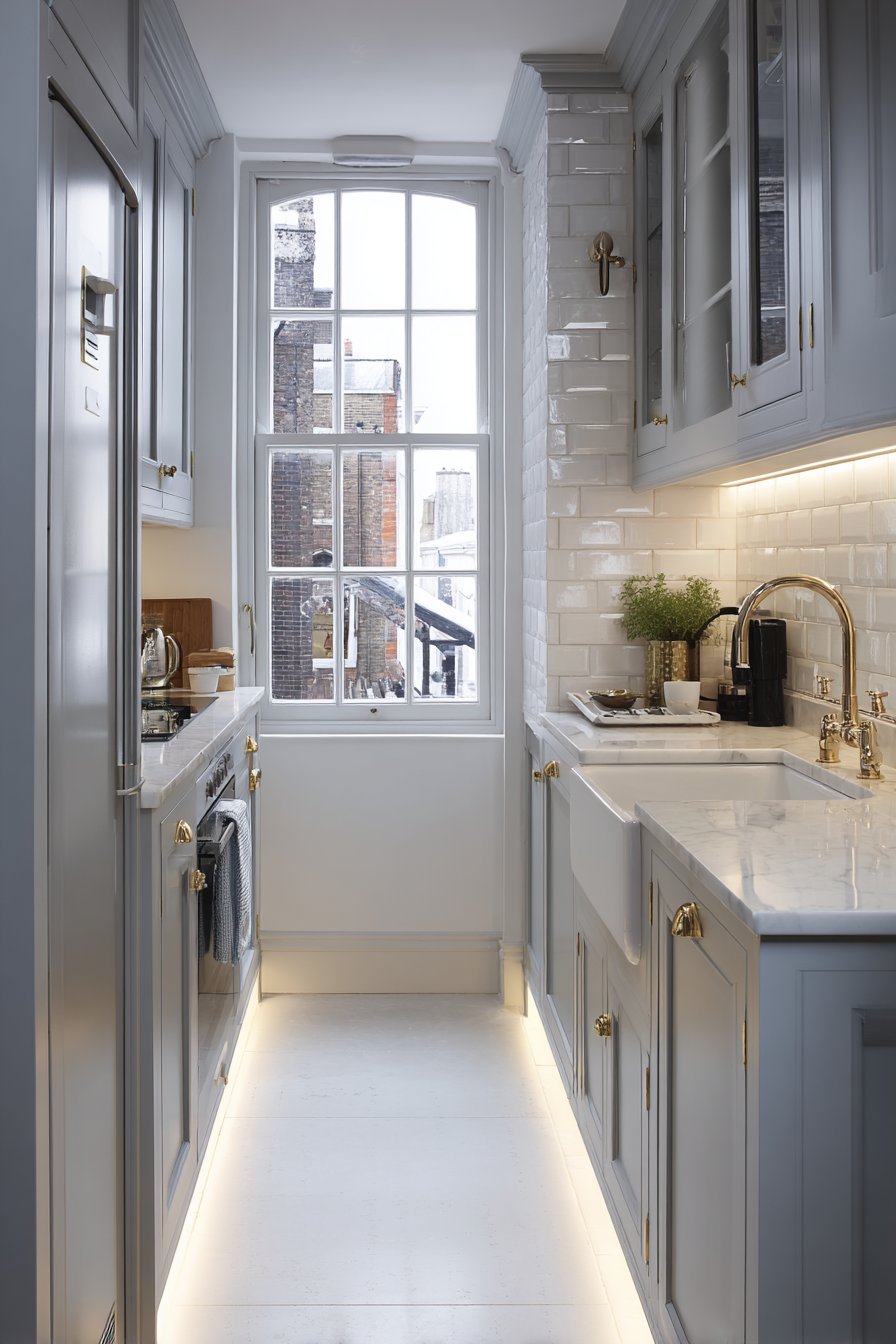 Galley Perfection in Light Grey with Brass Accents