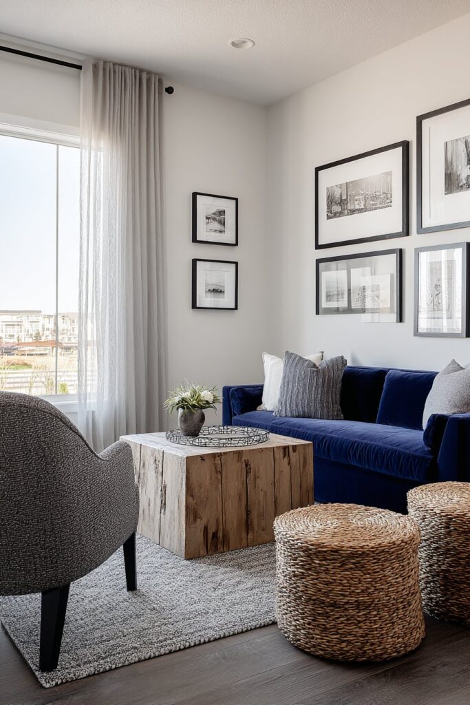 Navy Blue Velvet Statement with Gallery Wall Drama