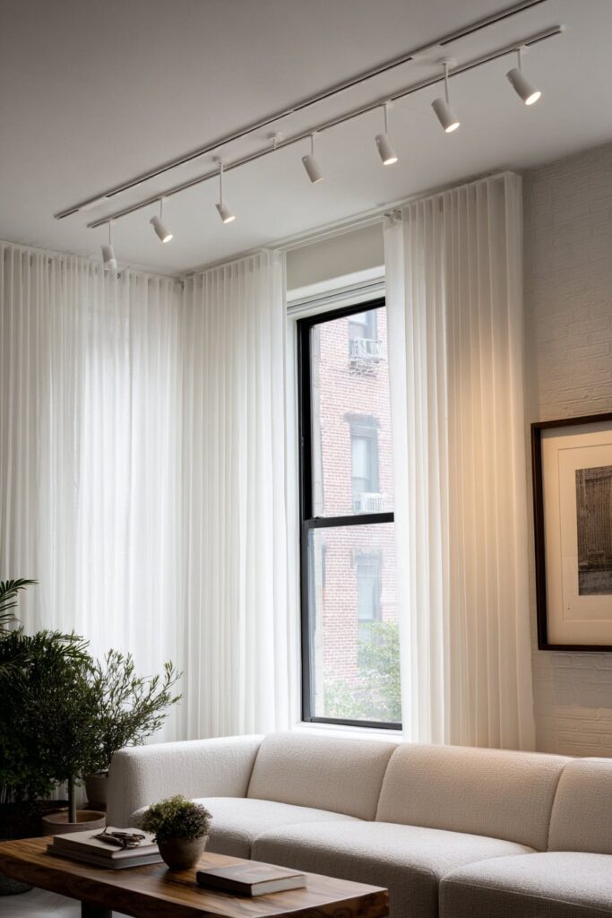 Scandinavian Minimalist Living Room with Streamlined Track Systems