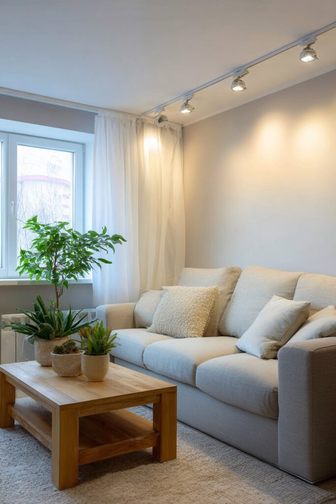 Scandinavian Minimalist Living Room with Streamlined Track Systems