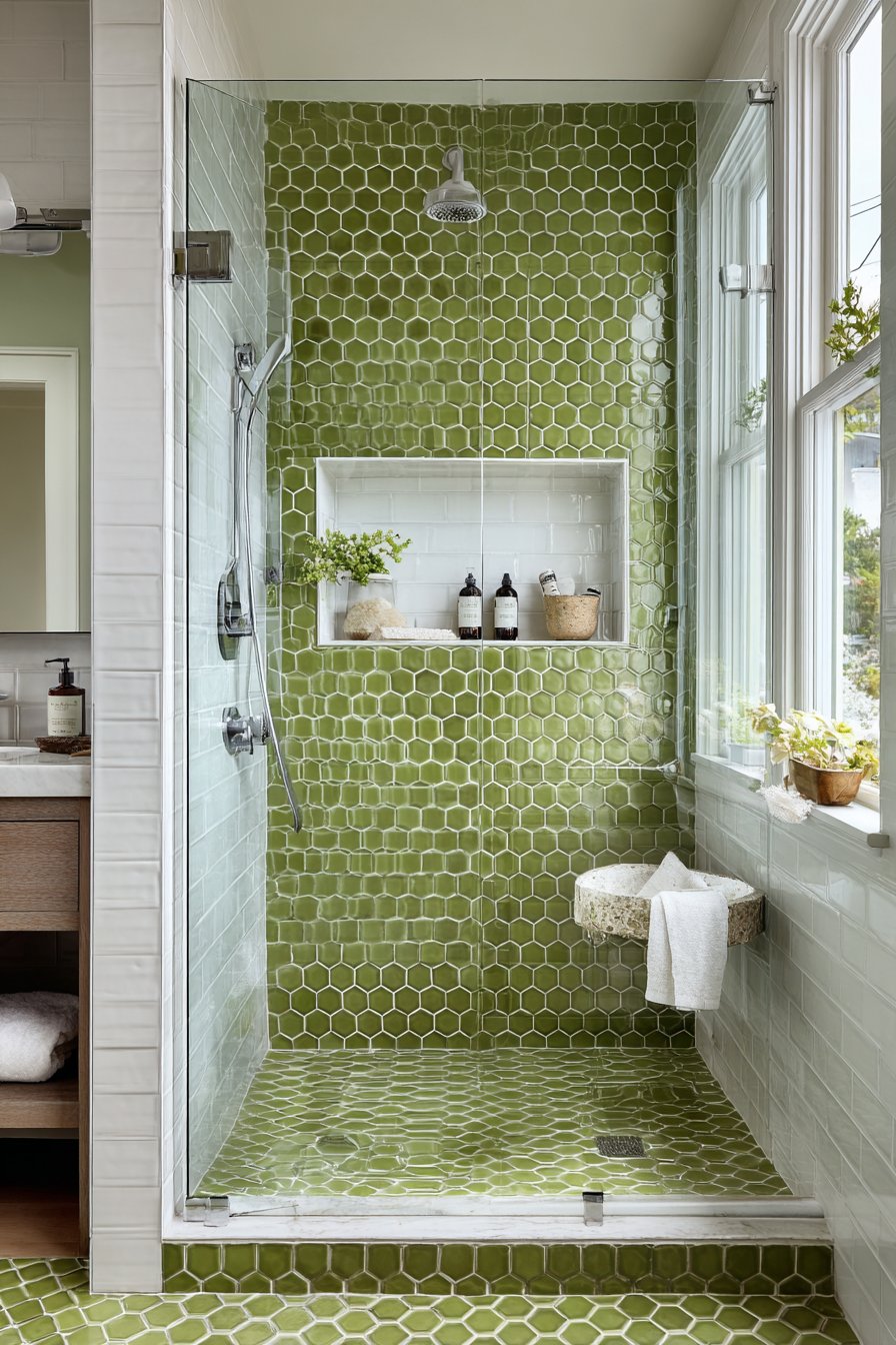 Forest Green Hexagonal Shower Haven