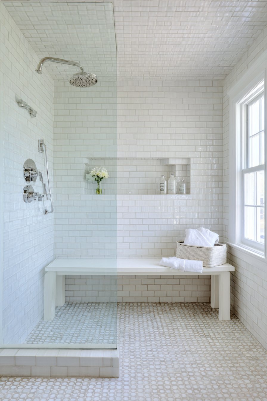 Spacious Walk-In Shower with Tiled Bench