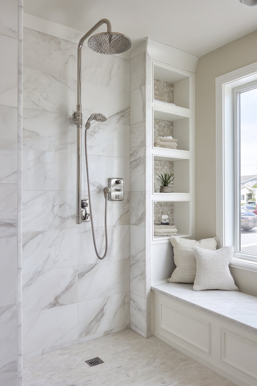Spacious Walk-In Shower with Tiled Bench
