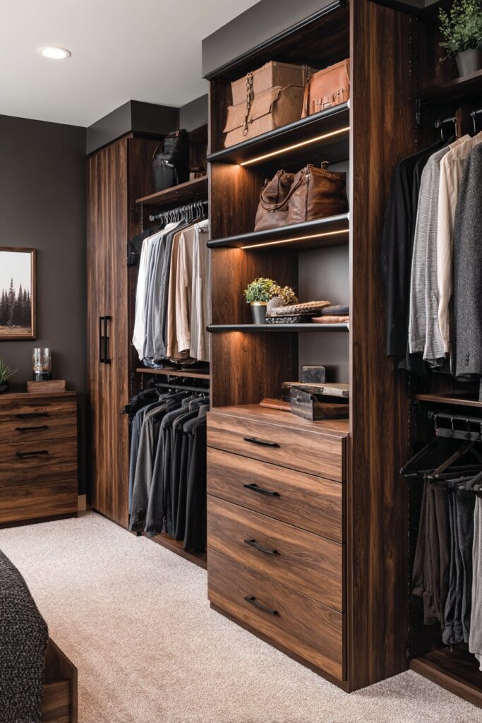 Espresso Wood Closet System Integration