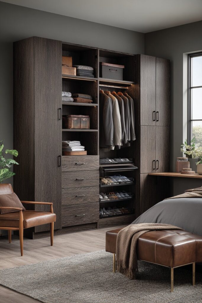 Espresso Wood Closet System Integration