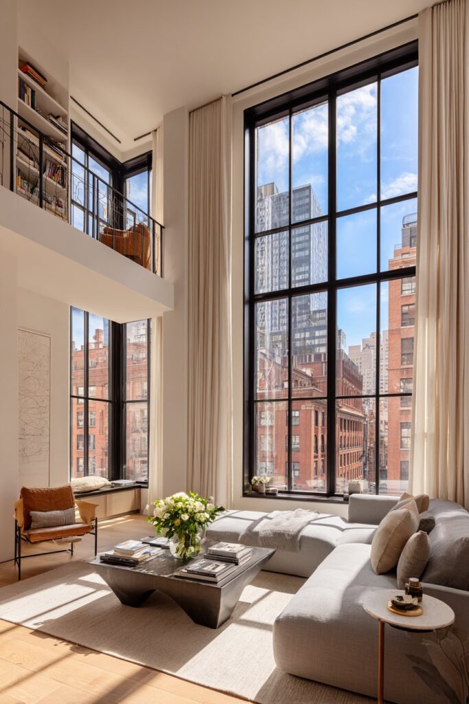 Two-Story Windows with Mezzanine Reading Nook