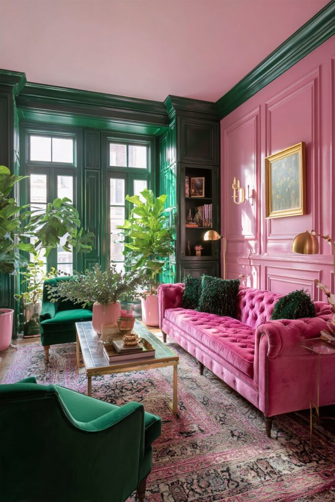 Wainscoting Drama with Forest Green and Blush