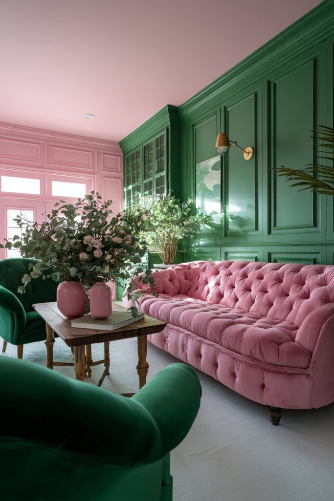 Wainscoting Drama with Forest Green and Blush