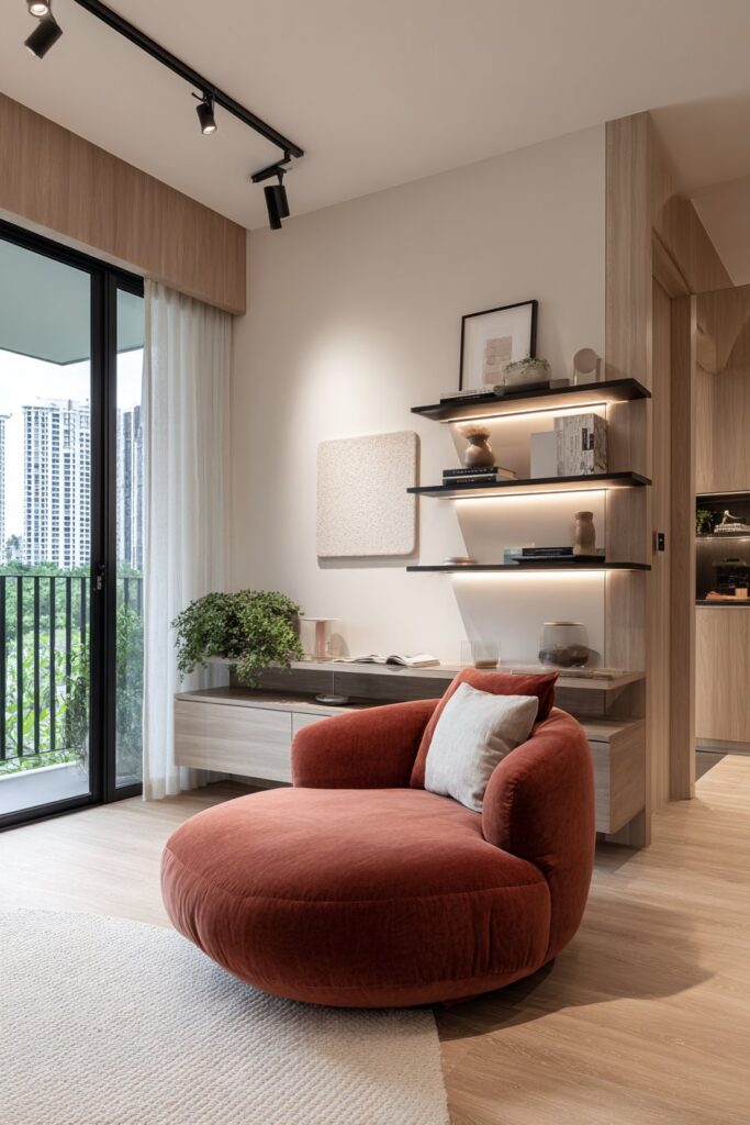 Compact Urban Apartment with Multi-Zone Track Lighting