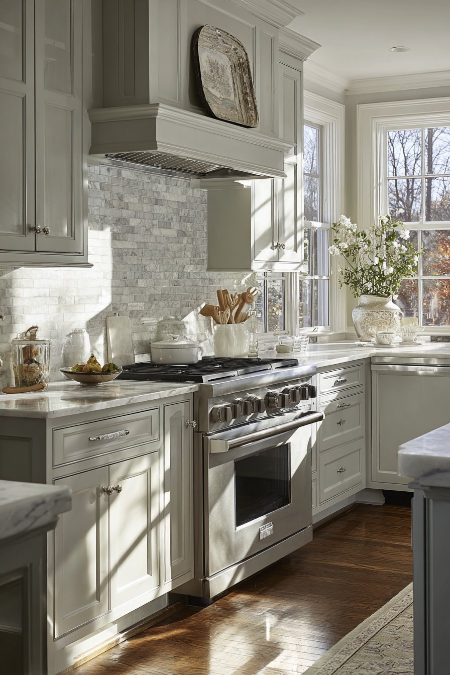 Dramatic Floor-to-Ceiling Stainless Steel Backsplash Feature Wall