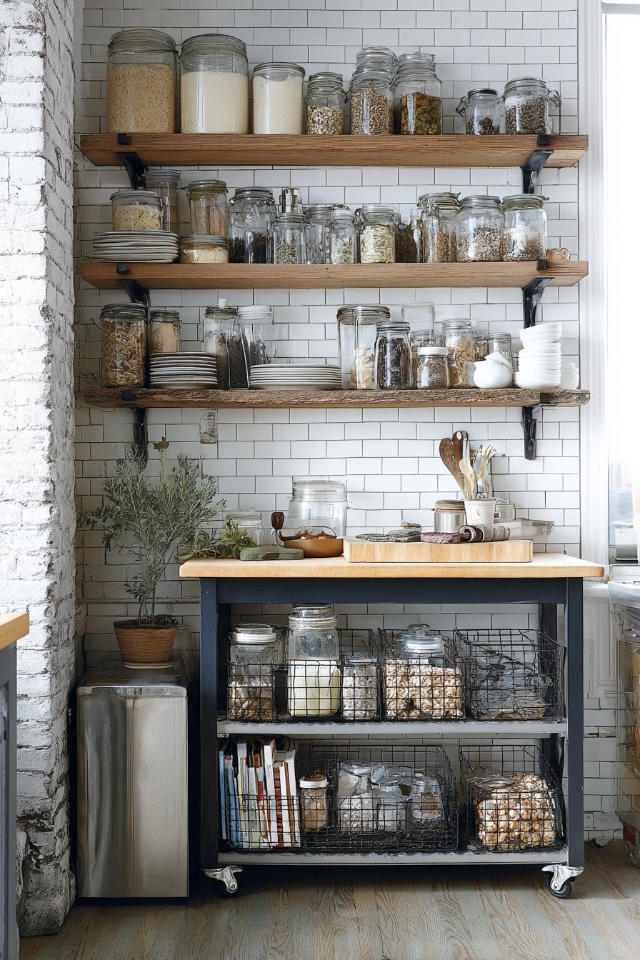 Open Shelving Showcase with Mobile Island Flexibility