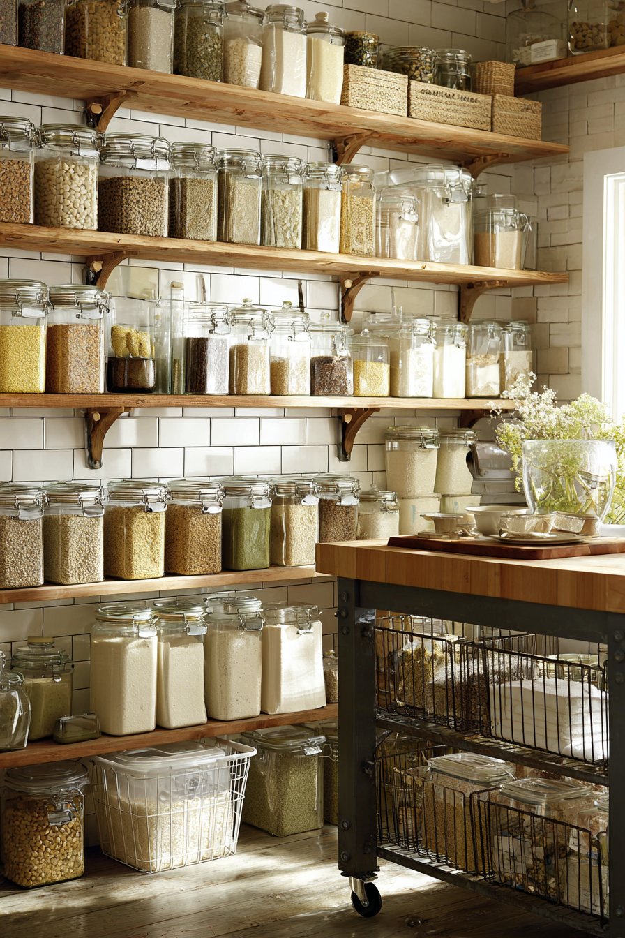 Open Shelving Showcase with Mobile Island Flexibility