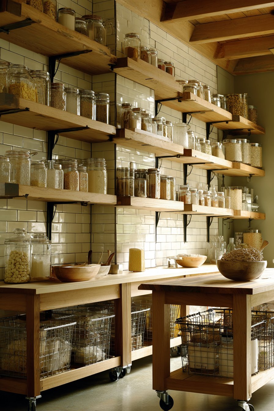 Open Shelving Showcase with Mobile Island Flexibility