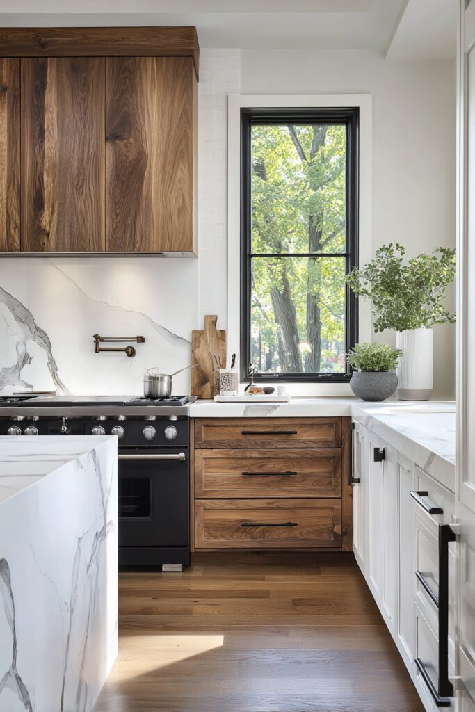 Dramatic Contrast with Rich Wood Tones